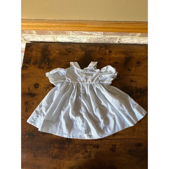 Vintage Hand-Smocked Baby or Doll Dress With Polka Dots & Lace Collar - Picture 6 of 16